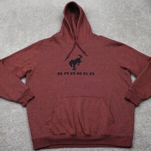 Ford Bronco Hoodie Mens 2XL XXL Red Embroidered Fleece Hooded Sweatshirt